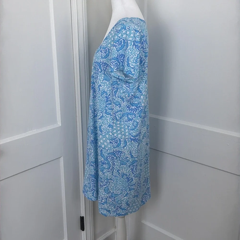 Lilly Pulitzer Dress Etta V-Neck Blue Goombay Grooves Pima Cotton Resort Beach - Picture 7 of 12